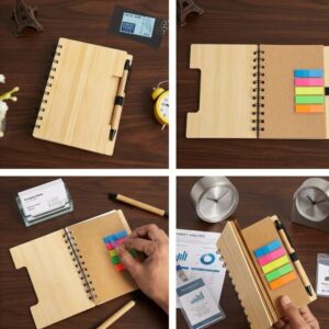Eco-Friendly Bamboo Spiral Notebook with Sticky Notes & Pen | Reusable Wooden Cover Memo Pad | Office & Corporate GiftBNP 127 NP MOQ 50Ps