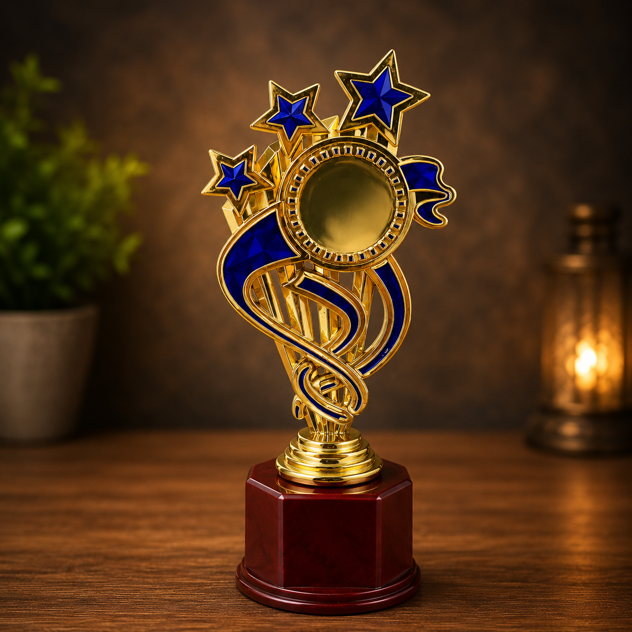 Premium Blue Star Achievement Trophy | Gold Finish APT48 PD 7.5ward Trophy with Wooden Base | Corporate & School Recognition Award MOQ 10Ps - Image 2