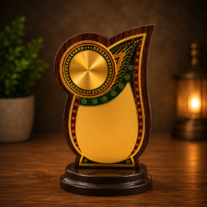 Wooden Gold Finish Memento Award Plaque | Corporate Recognition & Appreciation Trophy WT63 TO 6.25 MOQ 10Ps