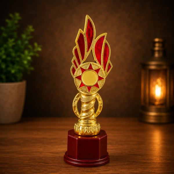 Premium Gold and Red Flame Design Trophy Award
