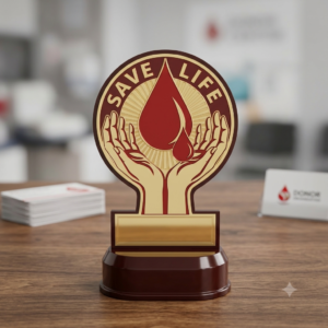 Premium Wooden Acrylic Blood Donation Trophy – "Save Life" Award Memento....TW 59  -7     CD  MOQ 10Ps