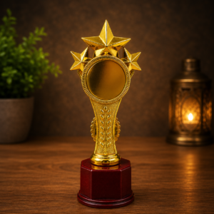 Premium Gold Star Achievement Trophy | Elegant Recognition Award with Wooden Base | Corporate, School & Sports Trophy PT53 TD 7.5 MOQ 10Ps