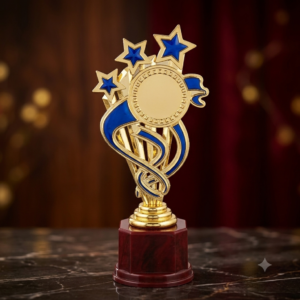Premium Blue Star Achievement Trophy | Gold Finish APT48 PD 7.5ward Trophy with Wooden Base | Corporate & School Recognition Award MOQ 10Ps