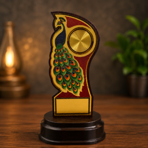 Premium Peacock Design Award Trophy | Elegant Wooden Finish Achievement Trophy | Gold Medal Recognition Award WT60 TP 6.5 MOQ 10Ps