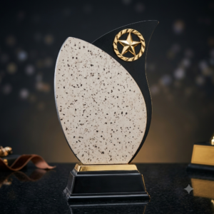 Premium Star Achievement Trophy Award | Modern Marble Finish Corporate Award | Black & Gold Plaque Trophy WT65 ASP 11.5 MOQ 10Ps