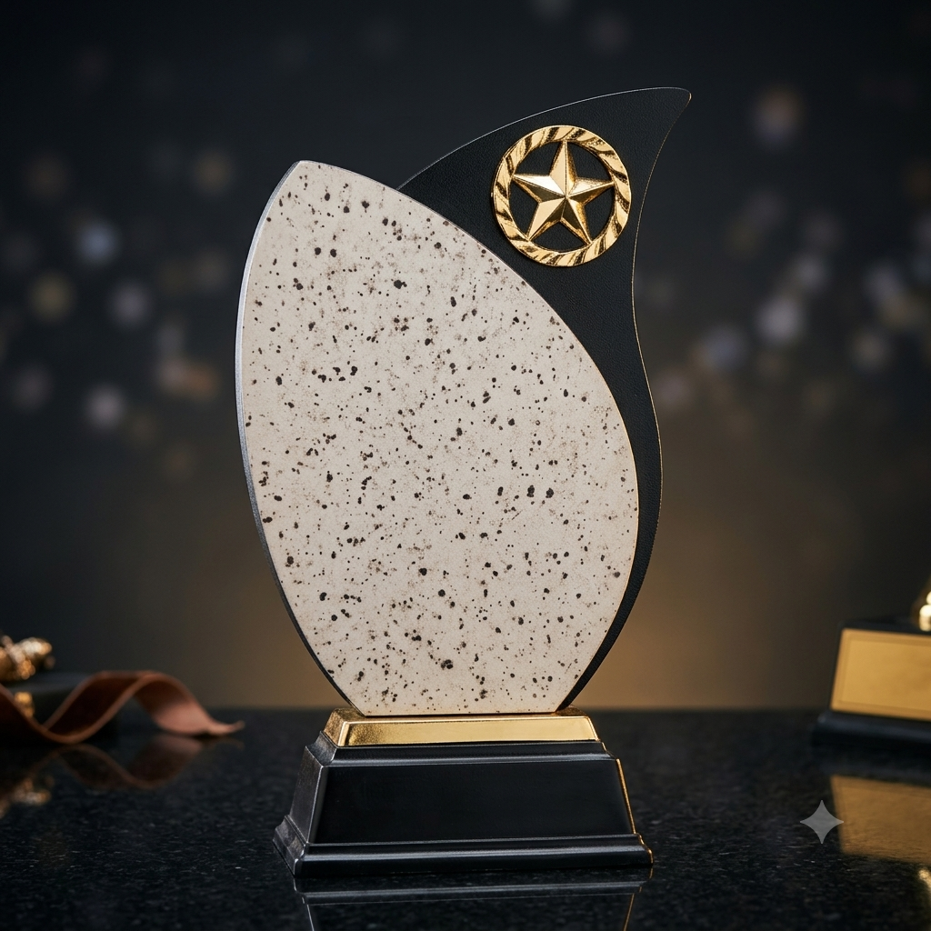 Premium Star Achievement Trophy Award | Modern Marble Finish Corporate Award | Black & Gold Plaque Trophy WT65 ASP 11.5 MOQ 10Ps