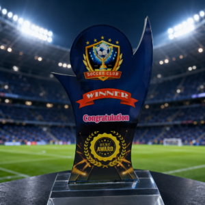 Customized Football Winner Acrylic Trophy. Thikness 8mm. Size 17x11cm. MOQ 5ps. Code ASP.