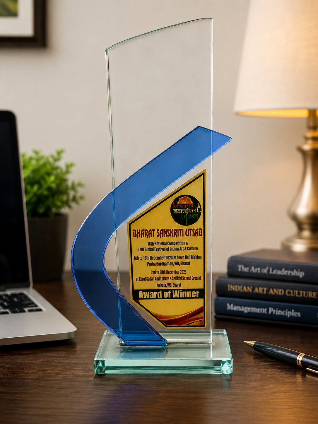 Premium Glass Award Trophy | Crystal Desktop Memento | Corporate & Achievement Award Plaque GT 66 Size 9 Inch MOQ 10Ps CHS
