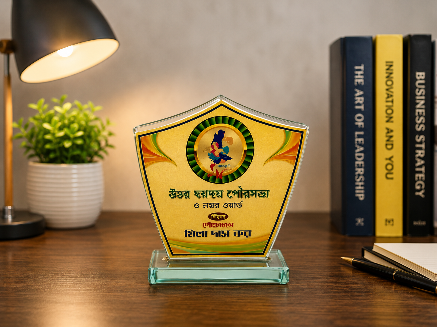 Premium Glass Award Trophy | Crystal Desktop Memento | Corporate & Achievement Award Plaque GT 67 Size 4 Inch DE MOQ 10Ps