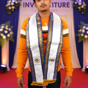 Premium quality satin graduation stole Elegant white color with royal blue & gold border  PO  MOQ 10Ps