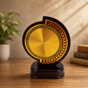 Premium Wooden Gold Award Trophy | Elegant Appreciation Plaque with Wooden Base | Corporate Recognition & Achievement Award WT64 DN 5.5 MOQ 10Ps