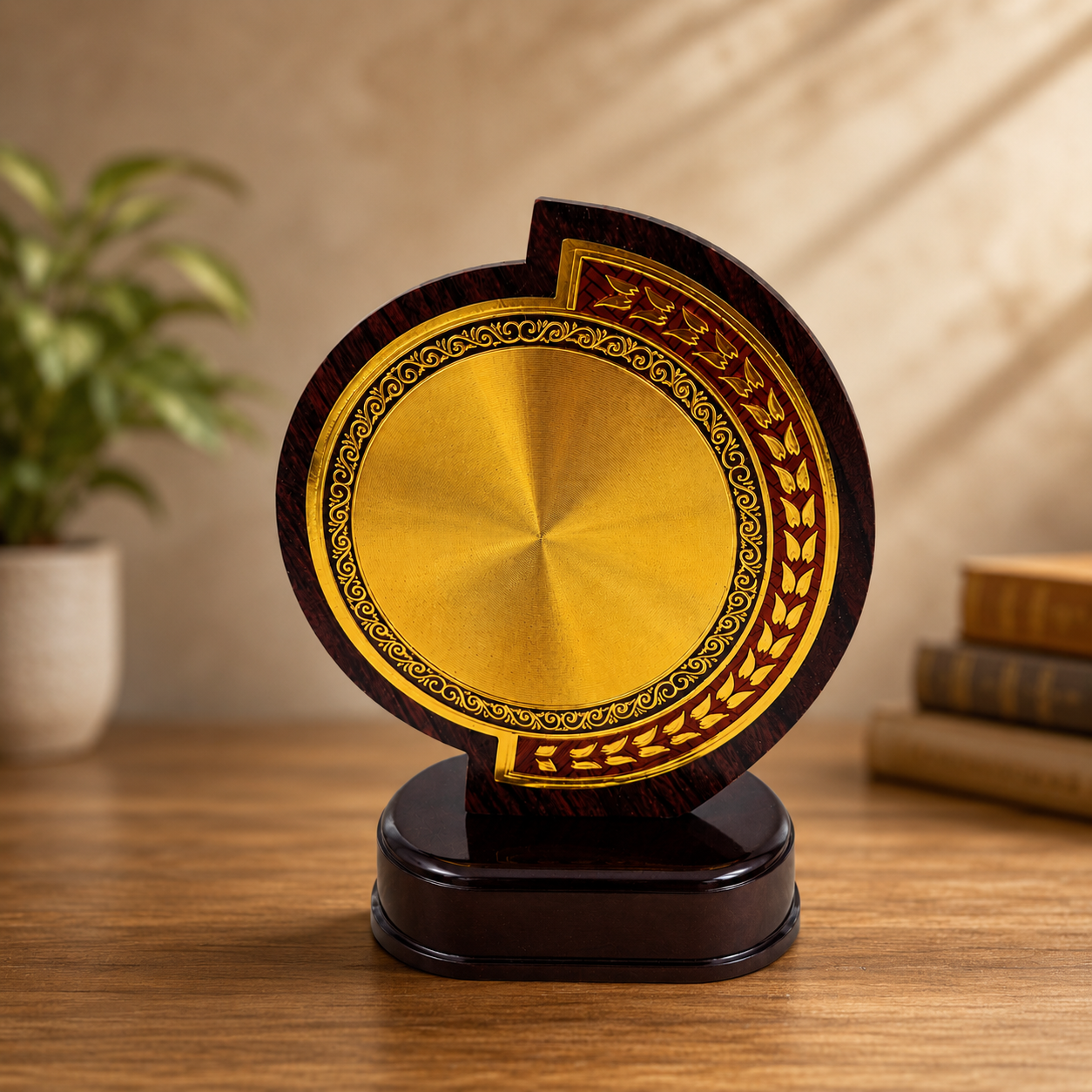 Premium Wooden Gold Award Trophy | Elegant Appreciation Plaque with Wooden Base | Corporate Recognition & Achievement Award WT64 DN 5.5 MOQ 10Ps