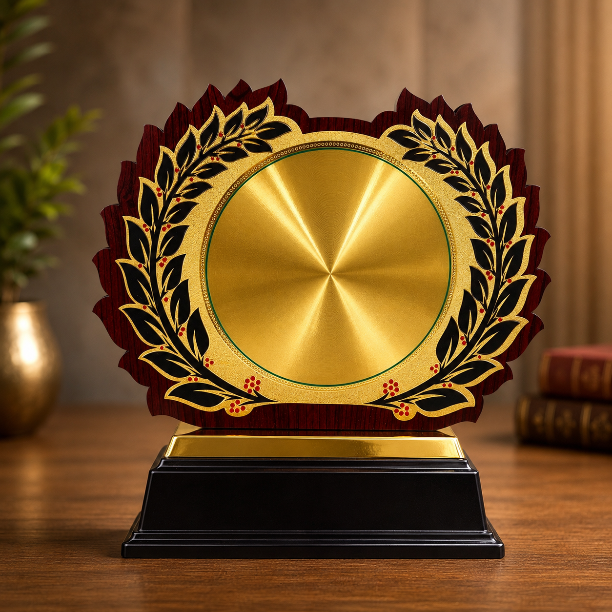 Premium Wooden Appreciation Trophy | Gold Finish Award Plaque with Laurel Design | Corporate Recognition & Achievement Award WT61 AEO 10 MOQ 10Ps
