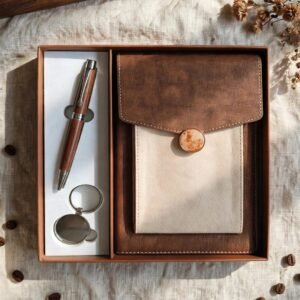 Model 302.  Premium 3-in-1 Brown Diary, Pen & Keychain Corporate Gift Set. Code CEO.  MOQ 10ps