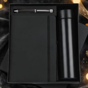 Model 304. Premium 3-in-1 Black Notebook, Pen & Bottle Corporate Gift Set. Code TCHO.  MOQ 10ps