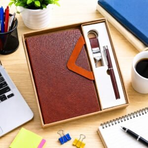 Model 309. Premium Brown 3-in-1 Diary, Pen & Keychain Corporate Gift Set. Code TCO. MOQ 10ps