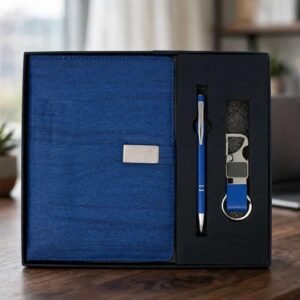 Model 314. Premium Blue 3-in-1 Diary, Pen & Keychain Corporate Gift Set. Code DEE. MOQ 10ps.