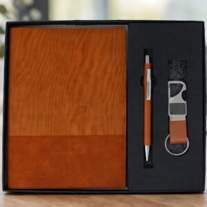Model 316. Premium Brown 3-in-1 Wooden-Finish Notebook, Pen & Keychain Corporate Gift Set. Code DSD. MOQ 10ps.