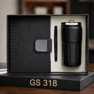 Model 318. Premium Black 3-in-1 Diary, Pen & Tumbler Corporate Gift Set. Code PCHO.MOQ 10ps.