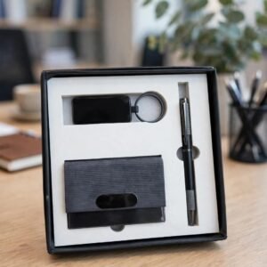 Model 322. Premium Black 3-in-1 Pen, Keychain & Card Holder Corporate Gift Set. Code DOO. MOQ 10ps.