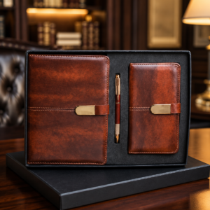 Model 328. Premium Brown 3-in-1 Diary, Pen & Card Holder Corporate Gift Set. Code TCHE. MOQ 10ps.