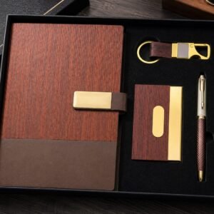 Model 406. Premium Brown 4-in-1 Diary, Pen, Keychain & Card Holder Corporate Gift Set. Code CCO. MOQ10ps.