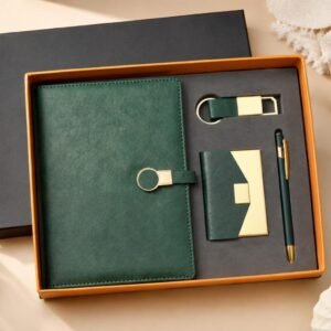 Model 408. Premium Green 4-in-1 Diary, Pen, Keychain & Card Holder Corporate Gift Set. Code CCO. MOQ 10ps