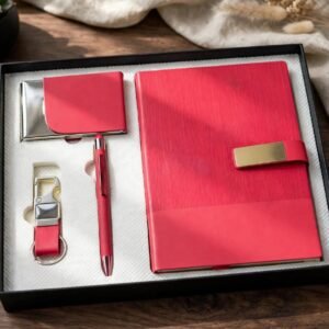 Model 409. Premium Red 4-in-1 Diary, Pen, Keychain & Card Holder Corporate Gift Set. Code CCO. MOQ 10ps.