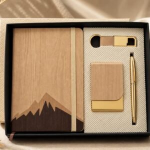 Model 410. Premium Wooden 4-in-1 Diary, Pen, Keychain & Card Holder Corporate Gift Set. Code.CCO. MOQ 10ps