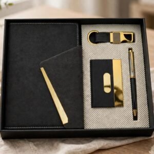 Model 413. Premium Black 4-in-1 Diary, Pen, Keychain & Card Holder Corporate Gift Set. Code CEO. MOQ 10ps.