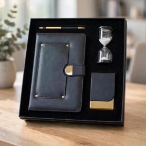 Model 415. Premium Black 4-in-1 Diary, Pen, Hourglass & Card Holder Corporate Gift Set. Code PCHO. MOQ 10ps.