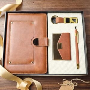 Model 416. Premium Tan Brown 4-in-1 Diary, Pen, Keychain & Card Holder Corporate Gift Set. Code CCO. MOQ 10ps.
