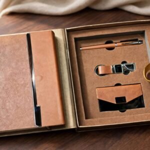 Model 417/418. Premium Brown 4-in-1 Diary, Pen, Keychain & Card Holder Corporate Gift Set. Code CHOO. MOQ 10ps.