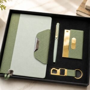 Model 419/420. Premium Green 4-in-1 Diary, Pen, Keychain & Card Holder Corporate Gift Set. Code CCHO. MOQ 10ps.