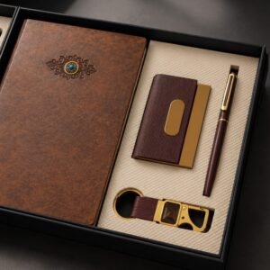 Model 421. Premium Brown 4-in-1 Diary, Pen, Keychain & Card Holder Corporate Gift Set. Code CCO. MOQ 10ps.
