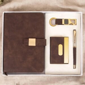 Model 422. Premium Brown 4-in-1 Diary, Pen, Keychain & Card Holder Corporate Gift Set. Code CCO. MOQ 10ps.