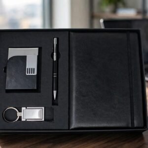 Model 423. Premium Black & Silver 4-in-1 Diary, Pen, Keychain & Card Holder Corporate Gift Set. Code TCHO. MOQ 10ps.