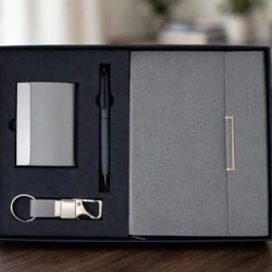 Model 425. Premium Grey 4-in-1 Diary, Pen, Keychain & Card Holder Corporate Gift Set. Code CDO. MOQ 10ps.