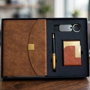 Model 428. Premium Brown 4-in-1 Diary, Pen, Keychain & Card Holder Corporate Gift Set. Code CCO. MOQ 10ps.