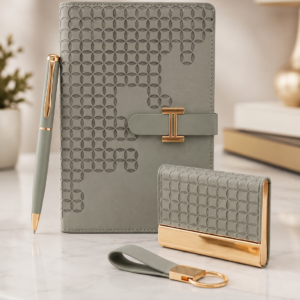 Model 437/438. Premium Sage Green 4-in-1 Diary, Pen, Keychain & Card Holder Corporate Gift Set. Code PCHO. MOQ 10ps.