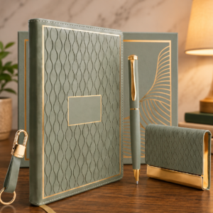 Model 439/440. Premium Sage Green 4-in-1 Diary, Pen, Keychain & Card Holder Corporate Gift Set. Code PDO. MOQ 10ps.