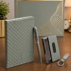 Model 441/442. Premium Sage Green 4-in-1 Diary, Pen, Keychain & Card Holder Corporate Gift Set. Code CEO. MOQ 10ps.