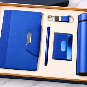 Model 510. Premium Royal Blue 5-in-1 Corporate Gift Set with Diary, Bottle, Pen, Keychain & Card Holder. Code SCHO.MOQ 10ps.