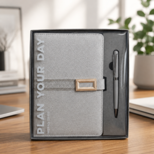 Model 206.  Premium 2 in 1 Grey Notebook & Pen Gift Set | Executive Diary Pen Combo with Gift Box. Code TCHO.  MOQ 10ps.