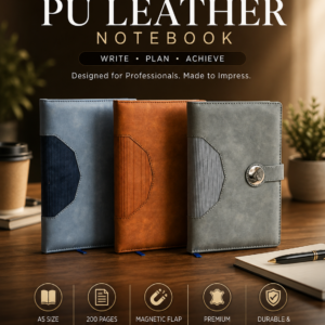 Premium A5 PU Leather Notebook with Magnetic Lock | 192 Pages, 80 GSM Paper | 100 Years Calendar, Monthly Planner, Graph & Perforated Pages. Code ADO. MOQ 10ps.