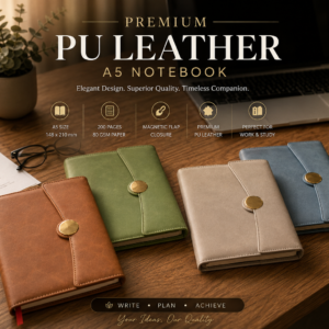 Premium A5 PU Leather Notebook with Magnetic Lock | 192 Pages, 80 GSM Paper | 100 Years Calendar, Monthly Planner, Graph & Perforated Pages. Code APO. MOQ 10ps.