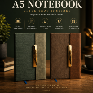 Premium A5 PU Leather Notebook with Magnetic Lock | 192 Pages, 80 GSM Paper | 100 Years Calendar, Monthly Planner, Graph & Perforated Pages. Code APO. MOQ 10ps.