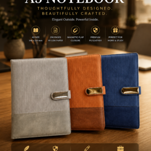 Premium A5 PU Leather Notebook with Magnetic Lock | 192 Pages, 80 GSM Paper | 100 Years Calendar, Monthly Planner, Graph & Perforated Pages. Code NP. MOQ 10ps