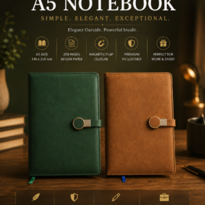 Premium A5 PU Leather Notebook with Magnetic Lock | 192 Pages, 80 GSM Paper | 100 Years Calendar, Monthly Planner, Graph & Perforated Pages. Code ACO. MOQ 10ps.