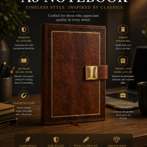 Imported Premium A5 PU Leather Notebook with Magnetic Lock | 200 Pages, 80 GSM Paper | 100 Years Calendar, Monthly Planner, Graph & Perforated Square Pages. Code ACHO. MOQ 10ps.